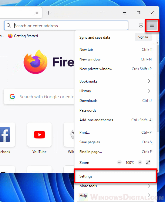 Firefox settings