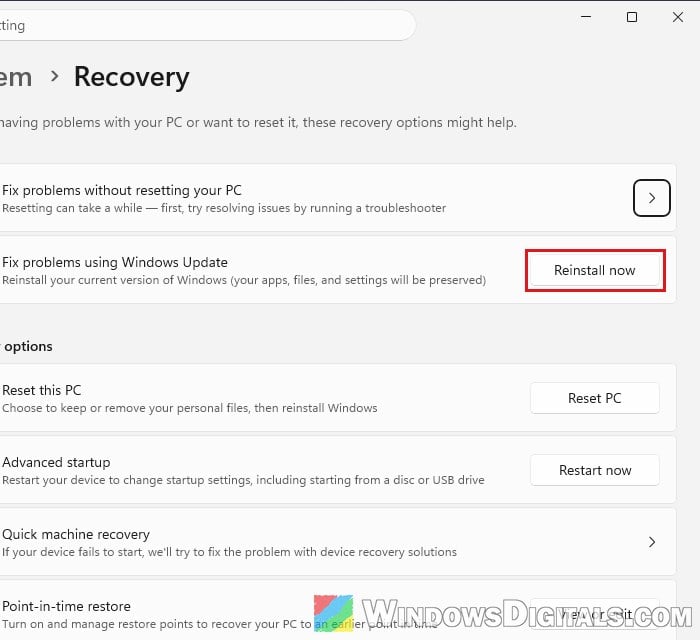 Fix problems using Windows Update Reinstall now Windows 11