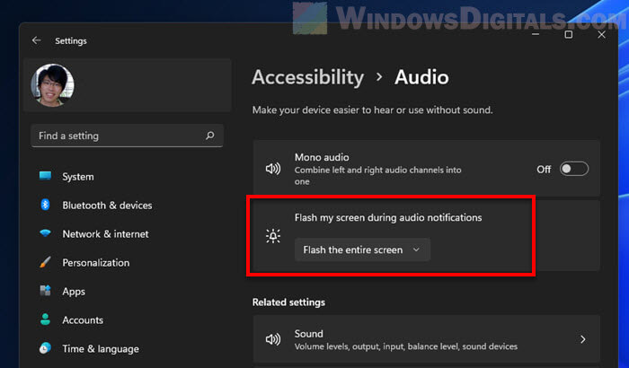 Flash my screen during audio notifications