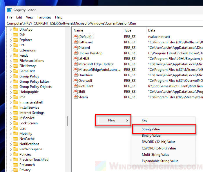 Force an app to auto start on Windows startup using registry