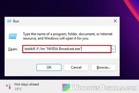 Force close NVIDIA Broadcast via Run command