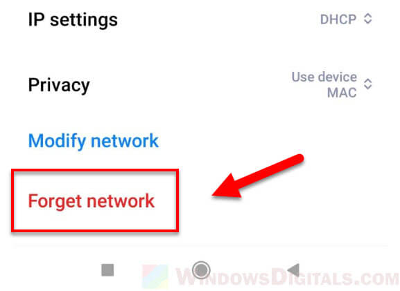 Forget a WiFi network on Android Phone