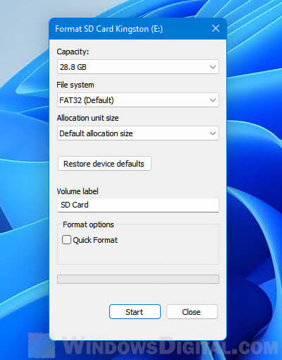 Format SD Card Windows 11