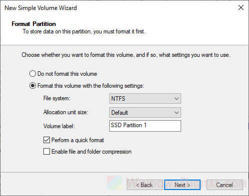 Format SSD Partition NTFS