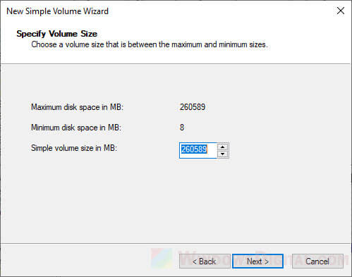 Format SSD partition volume size