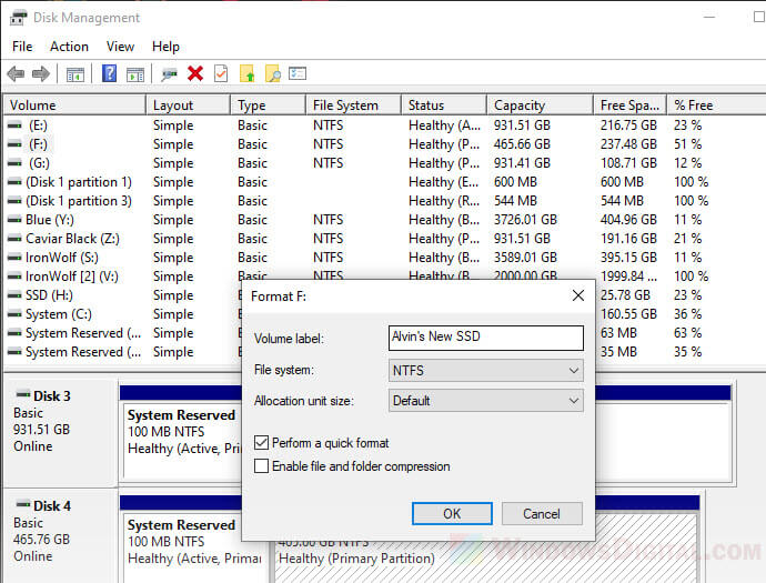 Format SSD volume label file system allocation unit size