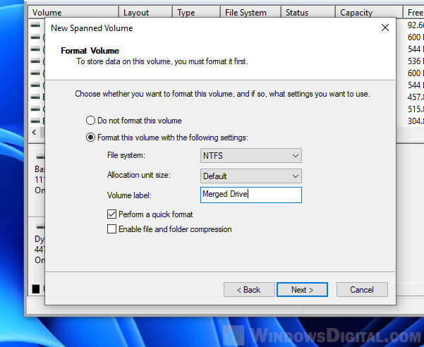 Format Spanned or Striped Volume Windows 11