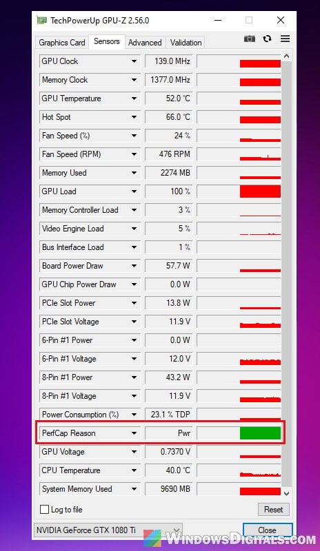 GPU-Z PerfCap Reason sensor NVIDIA GPU