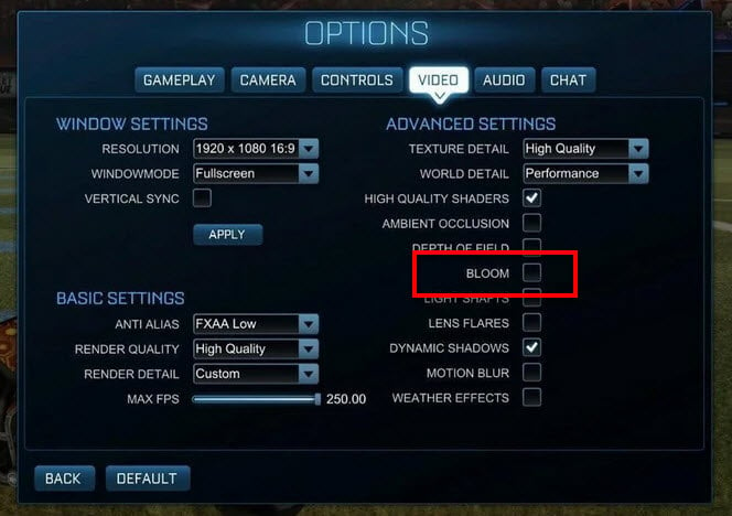 Game Bloom Settings