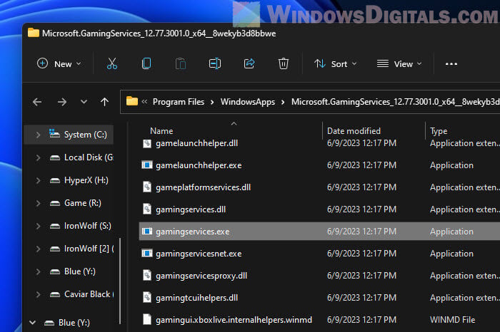 GamingServices.exe file location