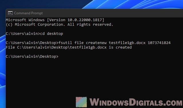 Generate large test files in Windows 11