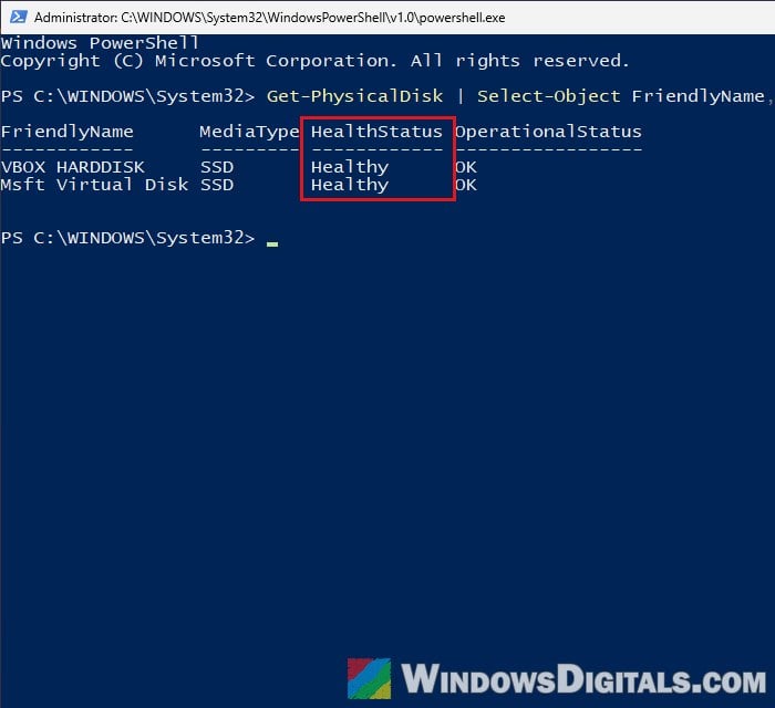 Get-PhysicalDisk HealthStatus PowerShell Windows 11