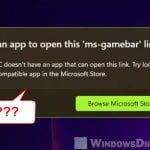 Get an app to open this ms-gamebar link pop-up