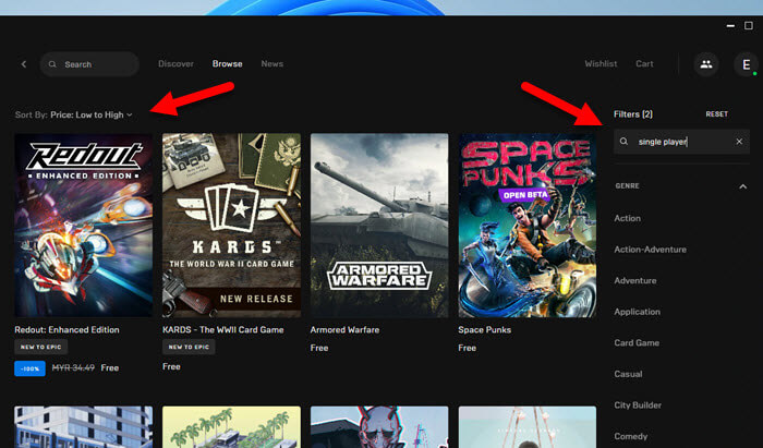 Get free offline games on Epic Games Launcher