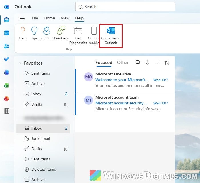 Go to classic Outlook in new Outlook Windows 11