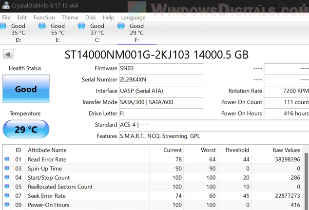 Good health HDD or SSD SMART data