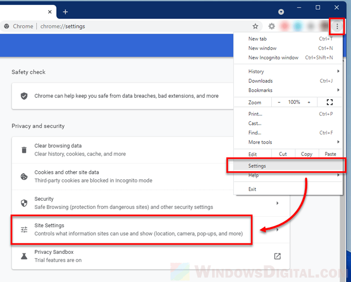 Google Chrome Site Settings