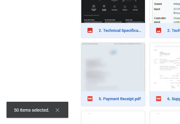 Google Drive items selected