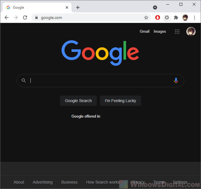 Google Homepage Dark Mode Windows 10 PC