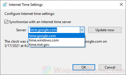 Google Internet Time server Windows 10