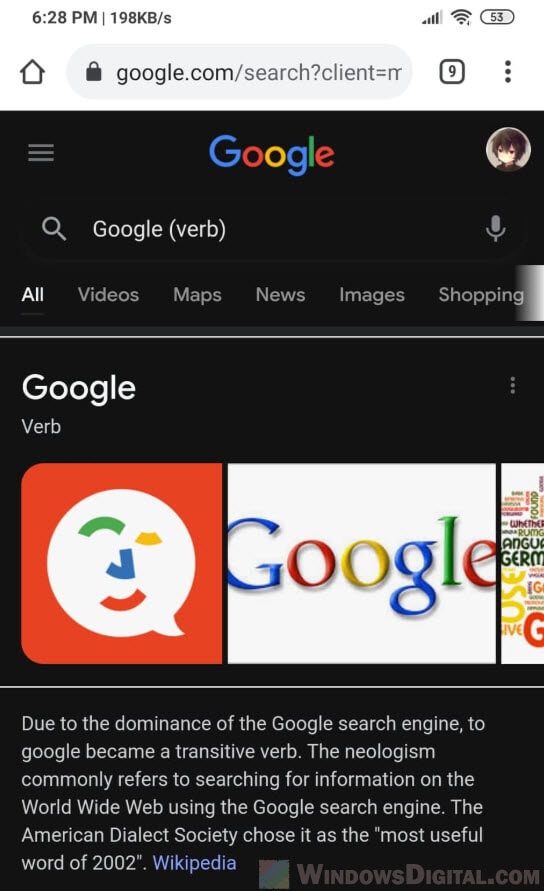 Google Search Results Dark Mode Android