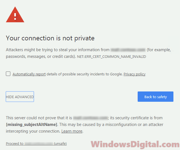 Google Security Certificate error Chrome