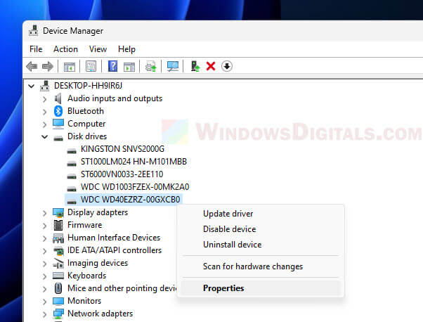 Hardware properties Device Manager Windows 11