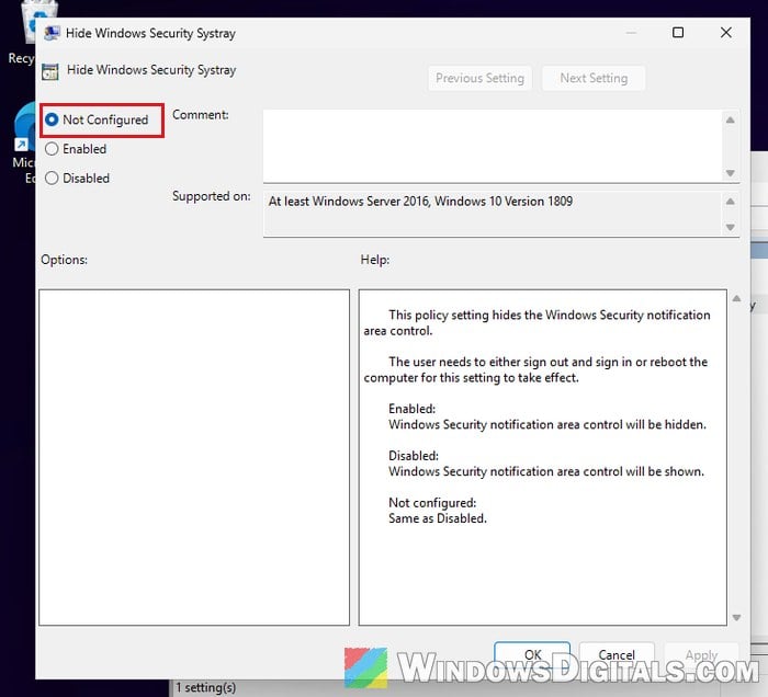 Hide Windows Security Systray policy Group Policy Windows 11