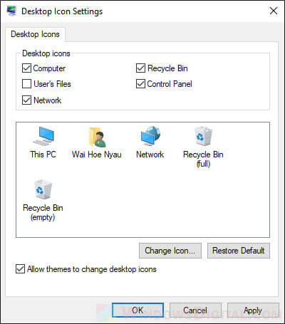 Hide or show certain system desktop icons Windows 10