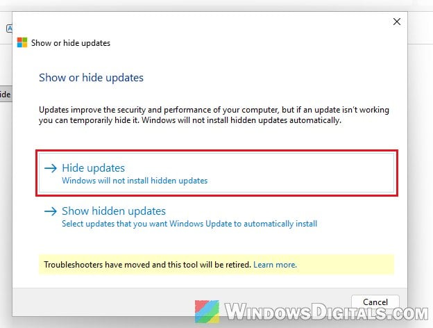 Hide updates wushowhide Windows 11