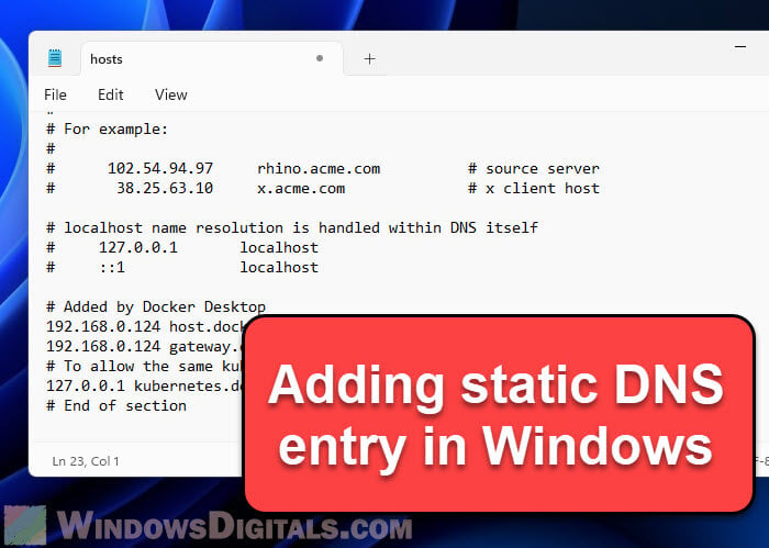 How to Add a Static DNS Entry in Windows 11