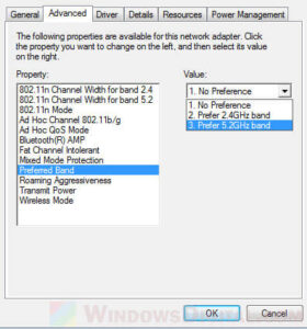 change 2.4 ghz to 5ghz windows 10