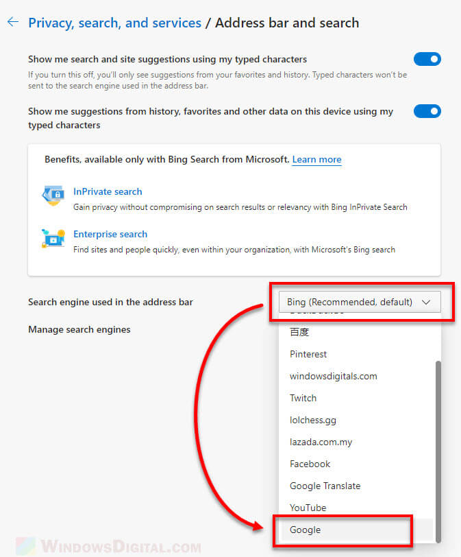 How to Change Default Search Engine to Google In Microsoft Edge