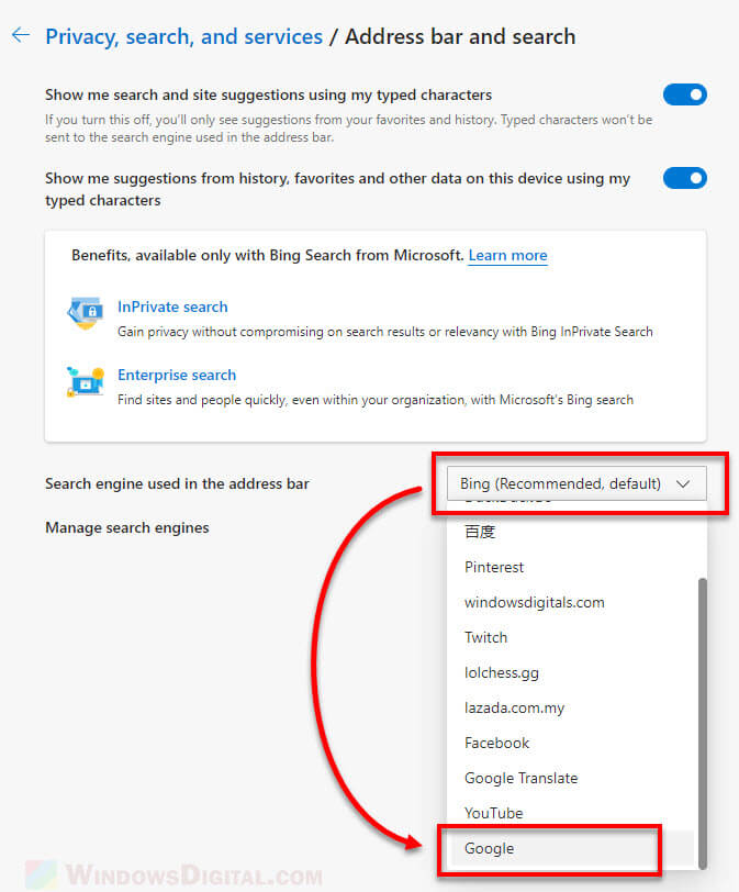 How To Change Default Search Engine To Google In Microsoft Edge