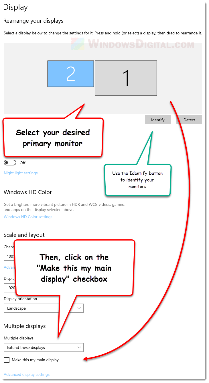 How to Change Main Display Primary Monitor on Windows 10