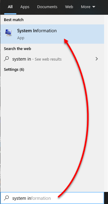 Open System Information in Windows 10