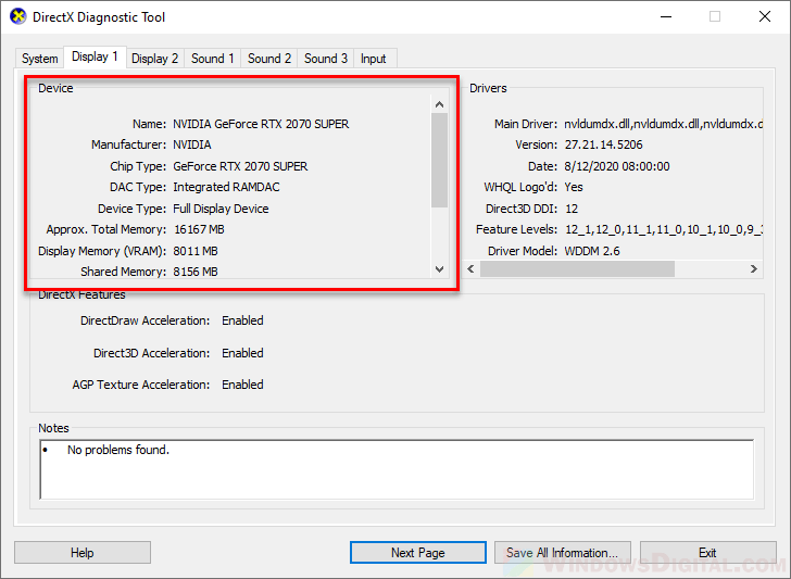 How to Check Graphics Card memory vram ram on Windows 10
