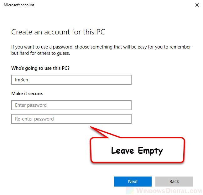 Creating a Local Account Without Password Windows 11/10