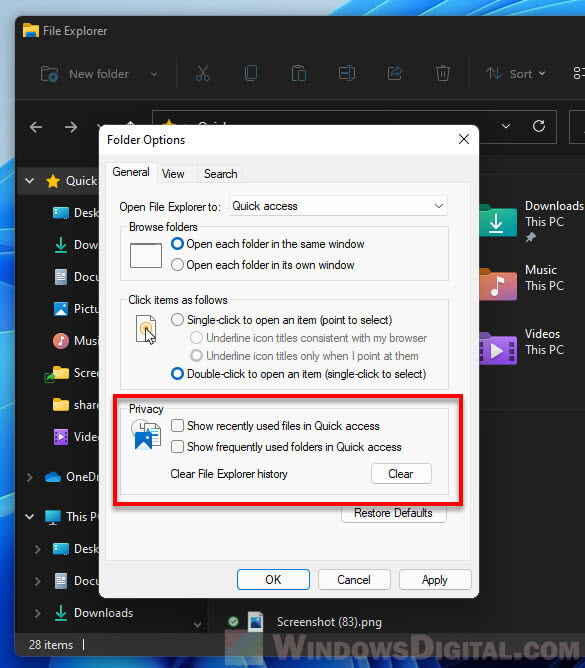 How to Disable Recent Files and Frequent Folders in Windows 11