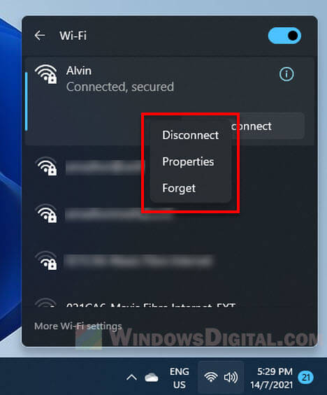 How to Disconnect or Forget a WiFi network Windows 11