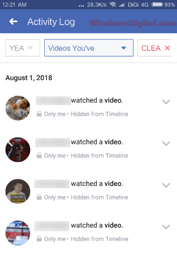 Find Recently Watched Videos on Facebook App