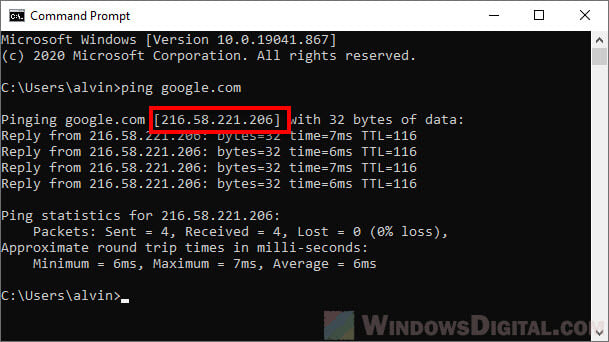 How to Find The IP Address of a Website using CMD