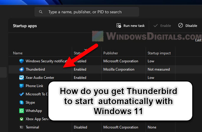 How to Get Thunderbird to Start with Windows 11