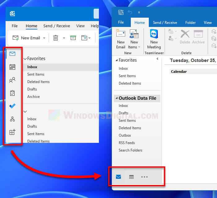 How to Move Outlook Navigation Pane to Bottom (From Left)