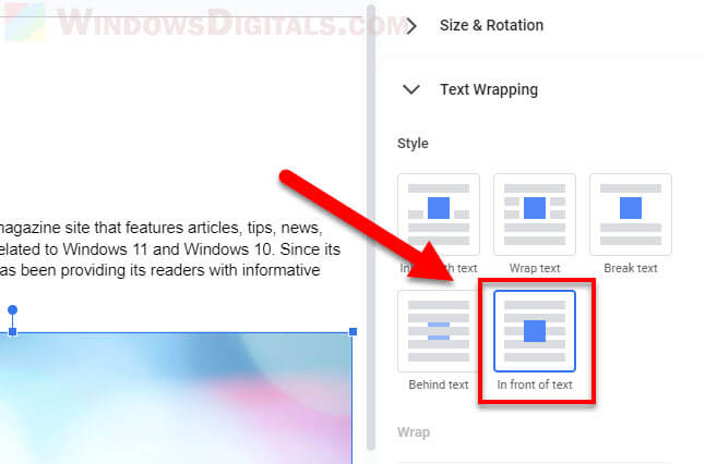 How to Move an Image to the Front in Google Docs