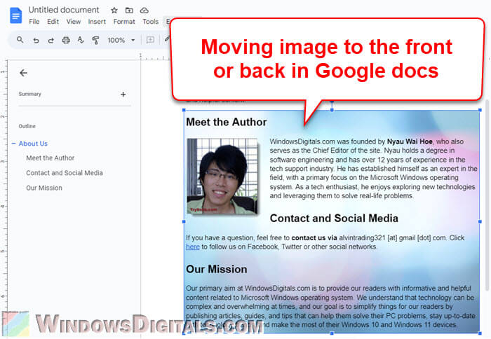 How to Move an Image to the Front or Back in Google Docs