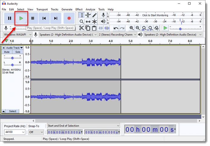 Audacity Play recorded audio