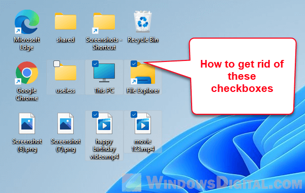 Bagaimana cara menghapus kotak centang dari ikon di Windows 11?