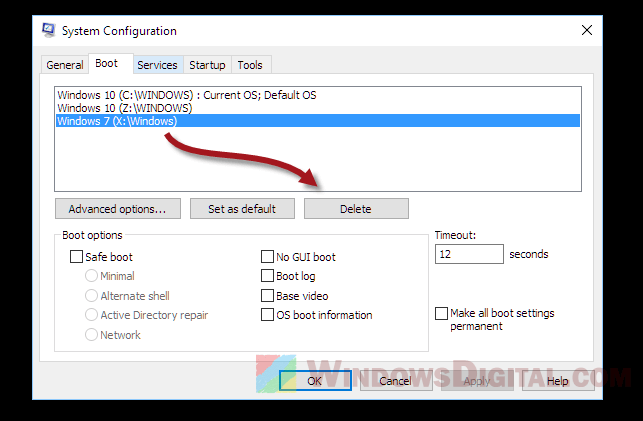 Remove Windows from the Choose an Operating System screen