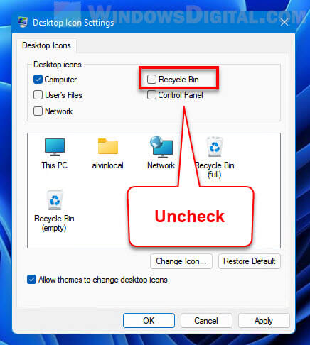 How to Remove Recycle Bin From Desktop Windows 11